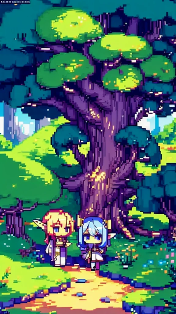 (many elves\((chibi:1.5),living daily life,eating food,washing clothes,talking each other,living on Yggdrasil\)),background\(Yggdrasil\(very huge tree,elf settlement\),forrest,beautiful lake around Yggdrasil\), BREAK ,quality\(8k,wallpaper of extremely detailed CG unit, ​masterpiece,hight resolution,top-quality,top-quality real texture skin,hyper realisitic,increase the resolution,RAW photos,best qualtiy,highly detailed,the wallpaper,cinematic lighting,ray trace,golden ratio\),isometric view,(pixel:1.4)