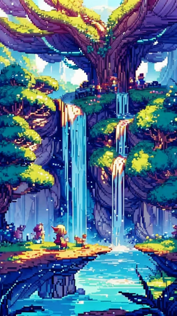 (many elves\((chibi:1.2),living daily life,eating food,washing clothes,talking each other,living on Yggdrasil\)),background\(Yggdrasil\(very huge tree,elf settlement\),forrest,beautiful lake around Yggdrasil\), BREAK ,quality\(8k,wallpaper of extremely detailed CG unit, ​masterpiece,hight resolution,top-quality,top-quality real texture skin,hyper realisitic,increase the resolution,RAW photos,best qualtiy,highly detailed,the wallpaper,cinematic lighting,ray trace,golden ratio\),isometric view,(pixel:1.4)