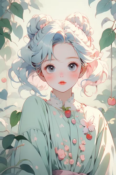 (pastel colour:1.2)、(cute illustrations:1.2)、(リンゴ🍎にチュ)