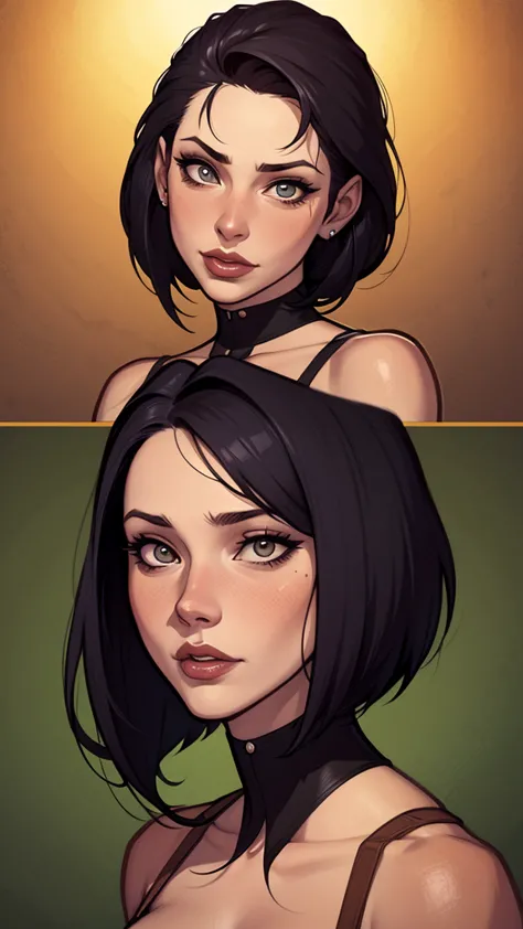 um desenho de uma mulher com umae cabelo preto, estilo de arte de charlie bowater, arte do personagem charlie bowater, desenhado...