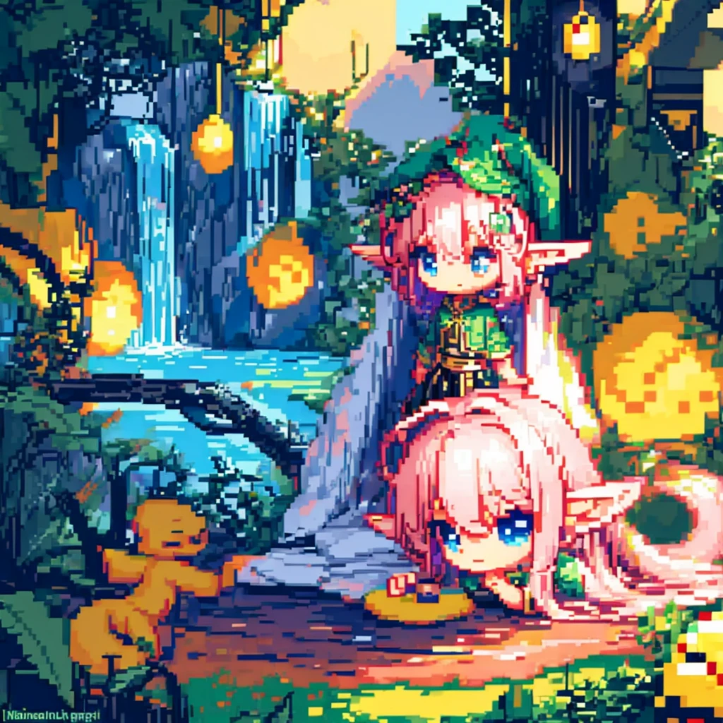 (many elves\((chibi:1.5),living daily life,eating food,washing clothes,talking each other,living on Yggdrasil\)),background\(Yggdrasil\(very huge tree,elf settlement\),forrest,beautiful lake around Yggdrasil\), BREAK ,quality\(8k,wallpaper of extremely detailed CG unit, ​masterpiece,hight resolution,top-quality,top-quality real texture skin,hyper realisitic,increase the resolution,RAW photos,best qualtiy,highly detailed,the wallpaper,cinematic lighting,ray trace,golden ratio\),isometric view,(pixel:1.4),close up elf