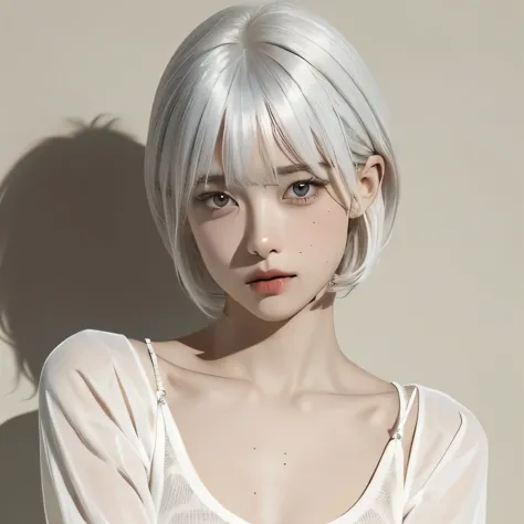 White hair, girl made of melted chocolate, upper body, thighs, girl, single, chest, looking at the audience, short hair, bangs, ...