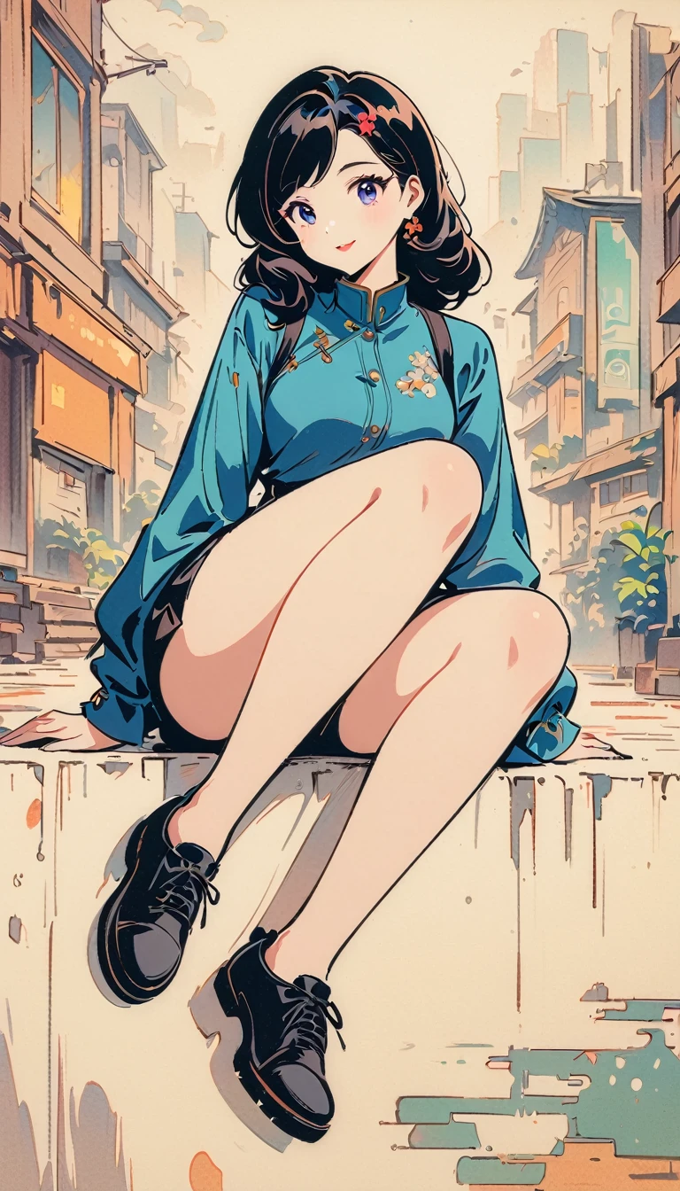 anime girl sitting on the ground with her shoes on, an anime drawing by Ni Duan, pixiv contest winner, digital art, urban girl fanart, beautiful drawing style, in style of digital illustration, anime style illustration, cartoon style illustration, illustration style, cute illustration, in anime style, cute art style, in an anime style, elegant girl in urban outfit