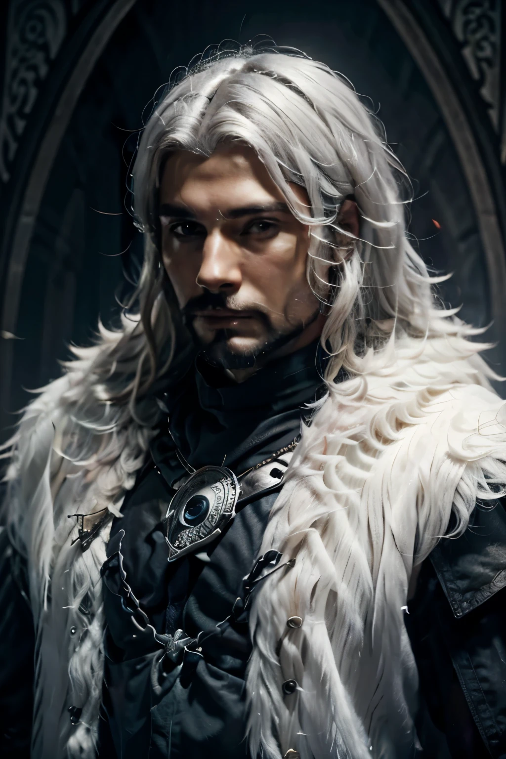 handsome white hair a liddle bit black skin and have musle man beard white too and moore handsome