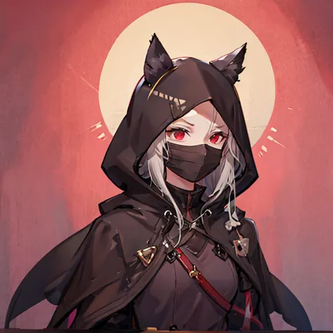 (((hiding his face with a black mask))),((((drooping black animal ears)))),((((one girl)))),short girl,highest quality,ninja art...