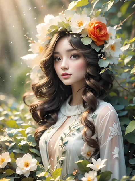 ethereal elf princess,extremely detailed eyes and face,long eyelashes,beautiful detailed lips, flowing white hair, wearing a stu...