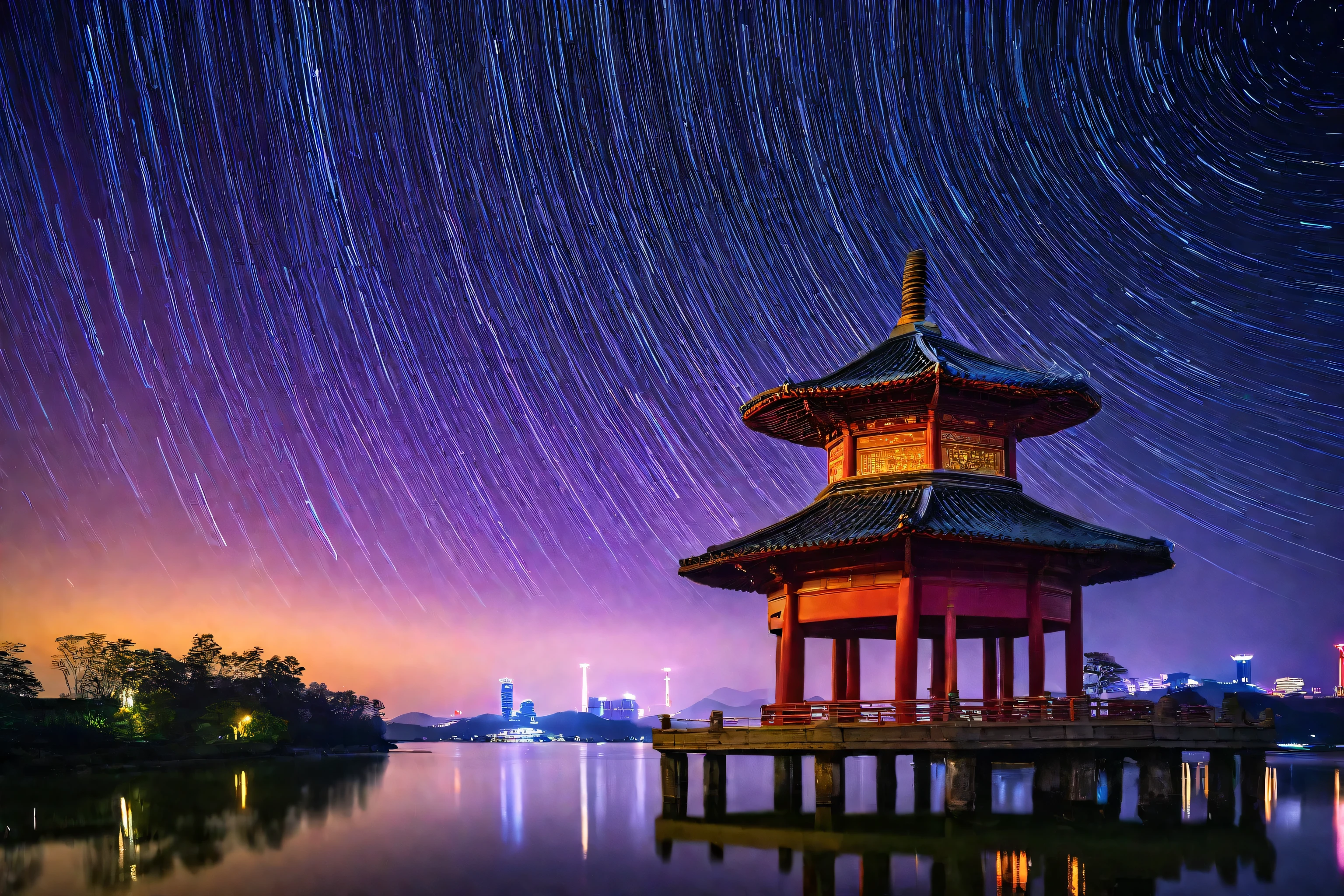 arafed pagoda Photography taken during the blue hour, Photos taken with Sony a7r, pagoda, Shot with Sony a7r camera, Shot with Canon 5d mk4, Photos taken with Sony a7r camera, Chinese Architecture, Chinese Architecture, Chinese temple, The glittering temple in the distance, Chinese ArchitectureStar trails appear over the mountains, tracingstar trails, star trails above, star trails, delay, Night Sky Photography, The background is an endless universe, Time-lapse shooting, Astrophotography, Long exposure photography, Colorful night sky, space photography, Long exposure photography, Beautiful and spectacular sunset, stars and planets visible, Stunning night view of the lake，A bridge and a building in the background, old Chinese building, Photography taken during the blue hour, The glittering temple in the distance, Hangzhou, Blue Hour Photography, Ancient Chinese Tower, Shot with Sony a7r camera, Photos taken with Sony a7r, Chinese Palace, Night settings, Cyberpunk Chinese Ancient Castle, Star trails appear over the mountains, tracingstar trails, star trails above, star trails, delay, Night Sky Photography, The background is an endless universe, Time-lapse shooting, Astrophotography, Long exposure photography, Colorful night sky, space photography, Long exposure photography, Beautiful and spectacular sunset, stars and planets visible, stunning stars 8k、high resolution、National Geographic Works、RAW photos、International Gold Award Photo