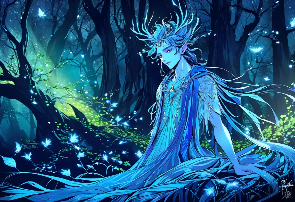 oberon, King of the Fairies、Marker Outline Sketch、Very detailed、4K、Very detailed、Intricate details、Striking colors、Cinematic lighting、creates a dramatic composition、Fantasy Portrait、elegant、Whimsical、magic、mysterious、Ethereal、creates a dramatic、Atmospheric、Fascinating、masterpiece