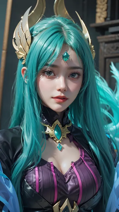 a close up of a girl(vexana) , green hair , big booobs ,  shadowbringers cinematic, 4 k detail fantasy, a beautiful fantasy empr...