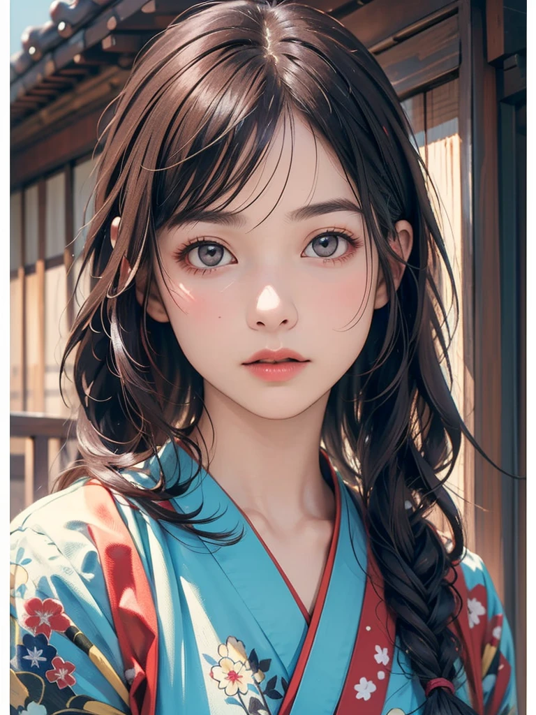 (highest quality、8k、32k、masterpiece)、(masterpiece,up to date,Exceptional:1.2), anime,One girl,Front hair,black_hair, Beautiful 8k eyes,Looking_in_Audience,One person in,Are standing,((Very beautiful woman, Fuller lips, Japanese pintern kimono))、((Colorful Japanese kimono)))、(((Medium Shot)))、Blunt bung、(High resolution)、Very beautiful face and eyes、1 girl 、Round and small face、Narrow waist、delicine body、(highest quality high detail Rich skin details)、(highest quality、8k、Oil paints:1.2)、Very detailed、(Realistic、Realistic:1.37)、Bright colors、(((blackhair)))、(((Blunt bung,Long Hair)))、(((cowboy pictures)))、((( Inside an old Japanese house with a (short focus lens:1.4),)))、(masterpiece, highest quality, highest quality, Official Art, beautifully、aesthetic:1.2), (One girl), Very detailedな,(Fractal Art:1.3),colorful,Most detailed,Sengoku period(High resolution)、Very beautiful face and eyes、1 girl 、Round and small face、Tight waist、Delicine body、(highest quality high detail Rich skin details)、(highest quality、8k、Oil paints:1.2)、(Realistic、Realistic:1.37)、Greg Rutkowski Written by Alphonse Mucha Ropp,short ,uchikake,nishijin ori,(realistic light and shadow), (real and delicate background),(muted colors, dim colors, soothing tones:1.3), low saturation, (hyperdetailed:1.2), (noir:0.4),drow,blurry_light_background, (vibrant color:1.2), cinematic lighting, ambient lighting,Single Shot,Shallow Focus,pink lip,blurry light background,