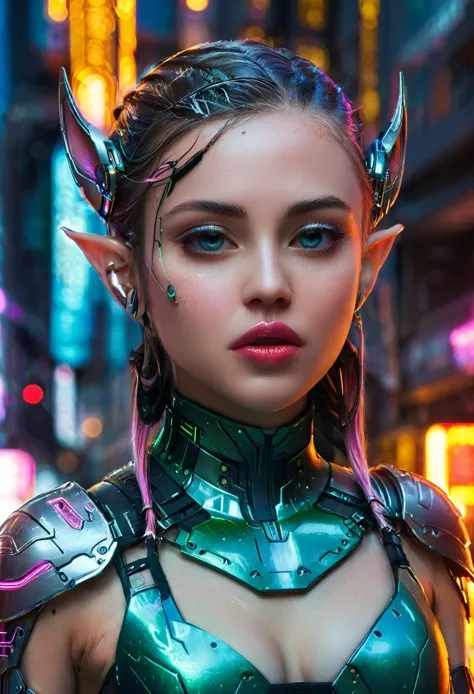 cyberpunk elf,((full body shot)), highly detailed, 1girl, beautiful detailed eyes, beautiful detailed lips, extremely detailed f...