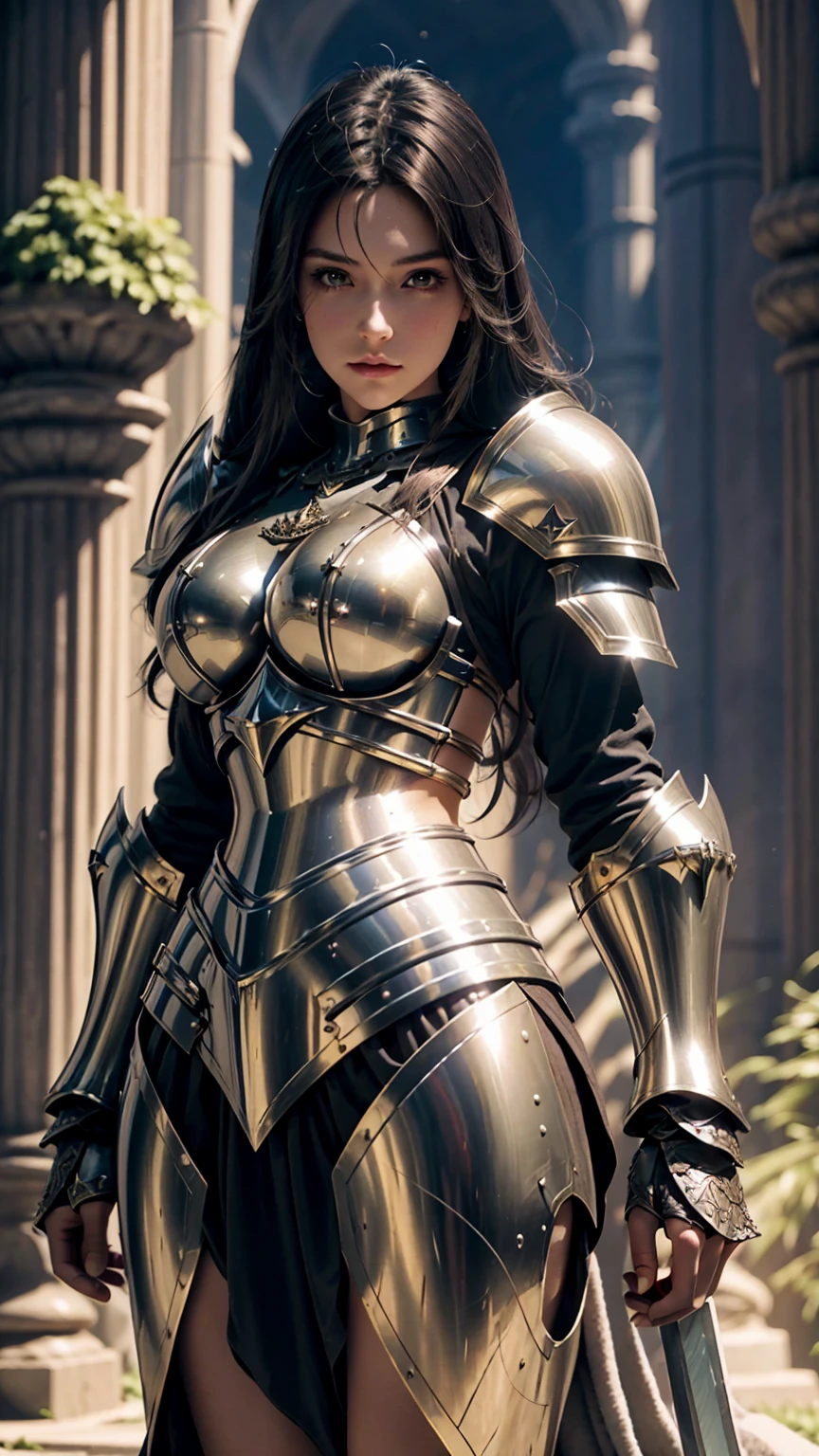 a close up of a woman in armor holding a sword, armor girl, 2. 5 d cgi anime fantasy artwork, detailed fantasy art, fantasy paladin woman, epic fantasy art style hd, girl in knight armor, beautiful female knight, of a beautiful female knight, 4k fantasy art, extremely detailed artgerm, gorgeous female paladin, bikini armor female knight
