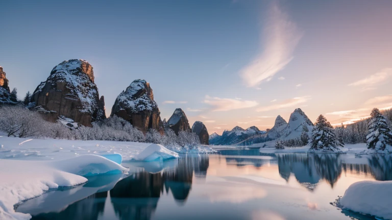 a large body of water surrounded by snow coveRot rocks, Winterliche Seekulisse, vereister See, Eis verschneit See Einstellung, öde Gletscherlandschaft, Karge Eislandschaft, frozen lake, Schneebestäuben, von Emmanuel Lubezki, öde arktische Landschaft, Weitwinkel-Landschaftsfotografie, felsiges Seeufer, Verschneite Landschaft, von Kume Keiichiro , 8k ultra hd, Unwirkliche Engine 5,Landschaft von Guilin,Berg,Wald,Wolke,gedimmtes Licht,Dunkelheit,feucht,Ansicht von unten , f3nn3r, bunt, Rosa, Blau, Schwarz, Rot, trippiger Himmel