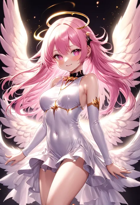 Satanichia McDowell Kurumizawa is a redeemed demon depicted as a 15-year-old girl with a halo of light, golden wings, angelic fa...