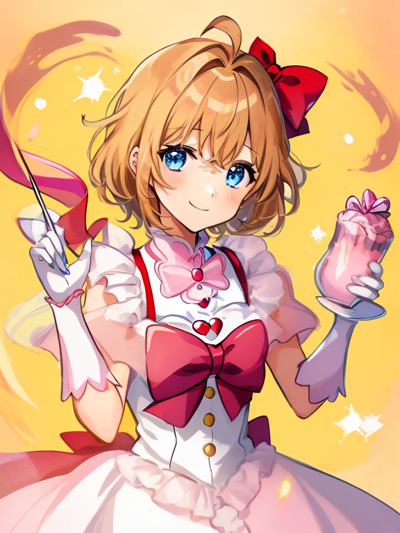 Anime boy and grill in red dress with pink bow and pink heart and подгузники , Portrait of a magical boy, Prince in anime, Magical Boy Anime Mahou Shōnen, hair man, Candy Boy, Magical Boy, Dress Up Darling Anime, white glove, Magical Boy Style, Cool, marin kitagawa fanart, official artwork, 1 girl in this dress , (15 years) 