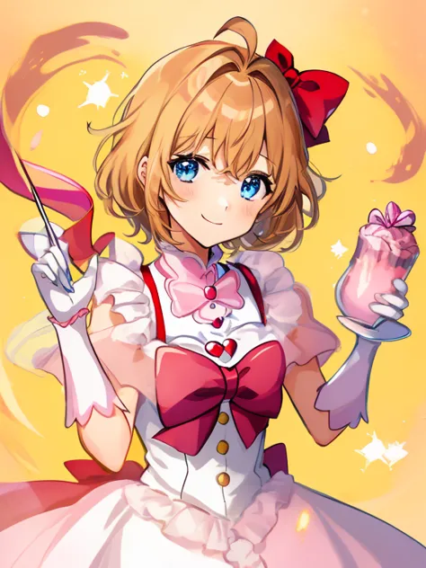 anime boy and grill in red dress with pink bow and pink heart and подгузники , portrait of a magical boy, prince in anime, magic...