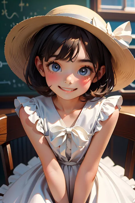 ((highest quality)), ((masterpiece)), (detailed), Perfect Face, younger sister, 10 years old, Big eyes, Smile, short hair, She i...