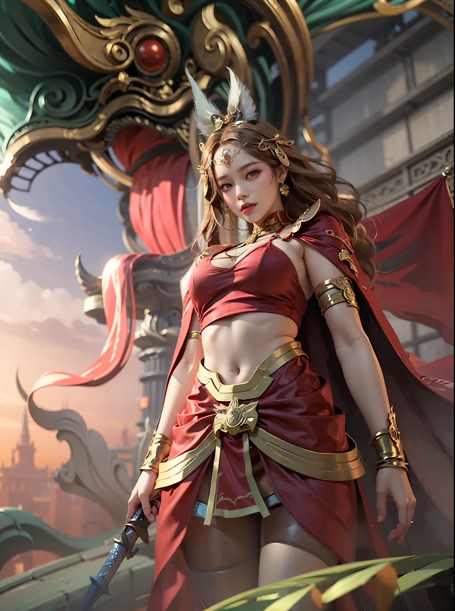 a close up of a girl , ginger hair , big booobs ,  shadowbringers cinematic, 4 k detail fantasy, a beautiful fantasy empress, game cg, xianxia fantasy, xianxia hero, 2. 5 d cgi anime fantasy artwork, cinematic goddess close shot, ruan jia and artgerm, wow 4 k detail fantasy, hyperdetailed fantasy character