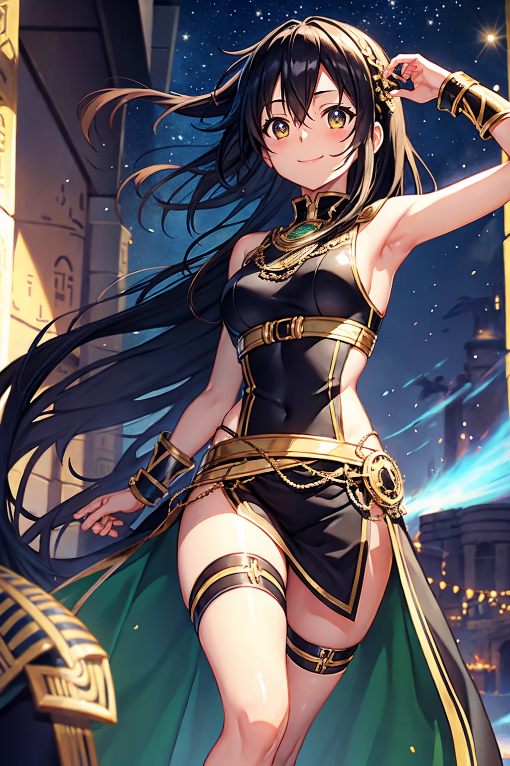 Kirito black egyptian dancer&#39;s clothing Super huge big breasts breast enlargement breasts pumped up Standing alone in the palace, Blushing and smiling at the camera