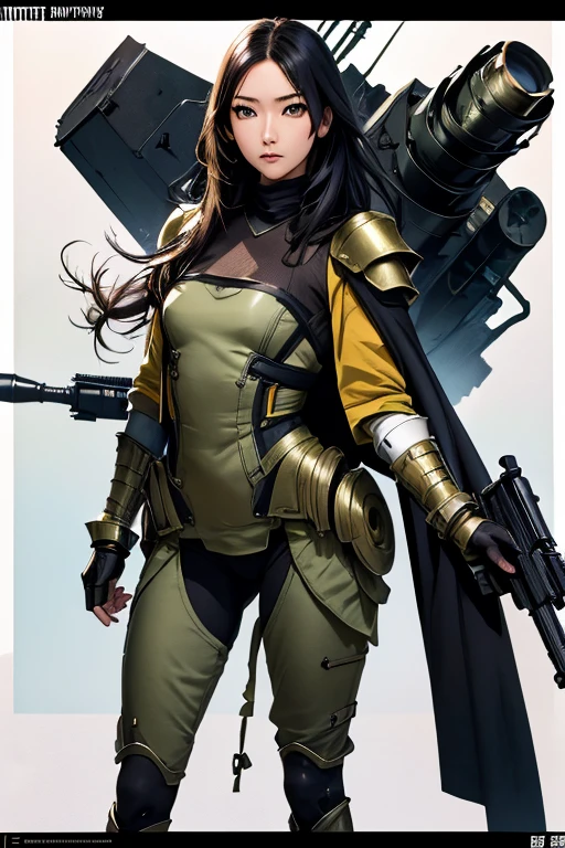 survival game、Heavy Armored Soldier、survival gameのフィールド、A beautiful girl is holding a firearm、head to waste、Vulcan cannon、m134 milligun、Material Rifle、heavy machine gun、