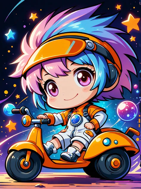 Cartoon graffiti characters，Vector illustration，cinematic film still A visually striking chibi-style astronaut is depicted with ...