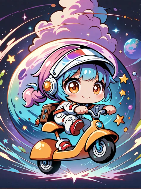 Cartoon graffiti characters，Vector illustration，cinematic film still A visually striking chibi-style astronaut is depicted with ...