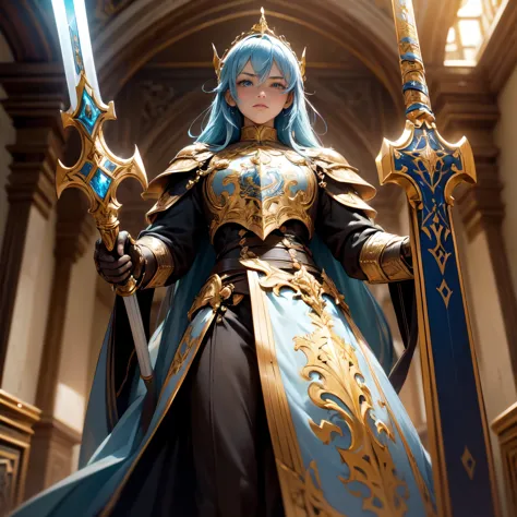 create a detailed, cinematic image of an awe-inspiring paladin. the paladin is wearing shining golden armor, with intricate deta...