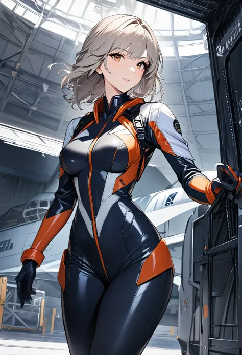 (((master piece Highest quality Unity 16k))),(((tight pilot suit))),1 woman,(Veteran female pilot),dignified expression,(((fight...