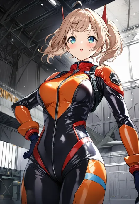 (((master piece highest quality unity けいおん！16k))),(((tight pilot suit))),1 woman,(veteran female pilot),dignified expression,(((...