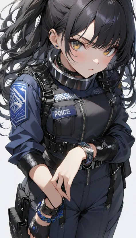 1 young cool girl, solo,look at the camera,wear police suit,extremely detailed cg unity 8k wallpaper,illustration,lens 135mm,mas...