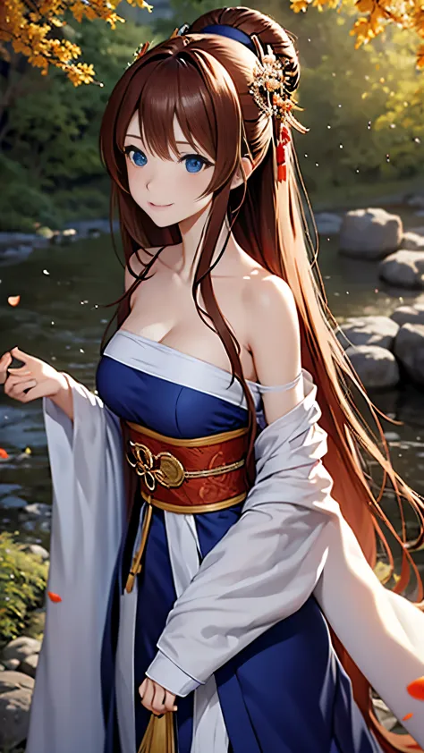 masterpiece,Japanese anime style,Beautiful girl with long straight reddish brown hair and blue eyes,Petite and cute figure,Mediu...