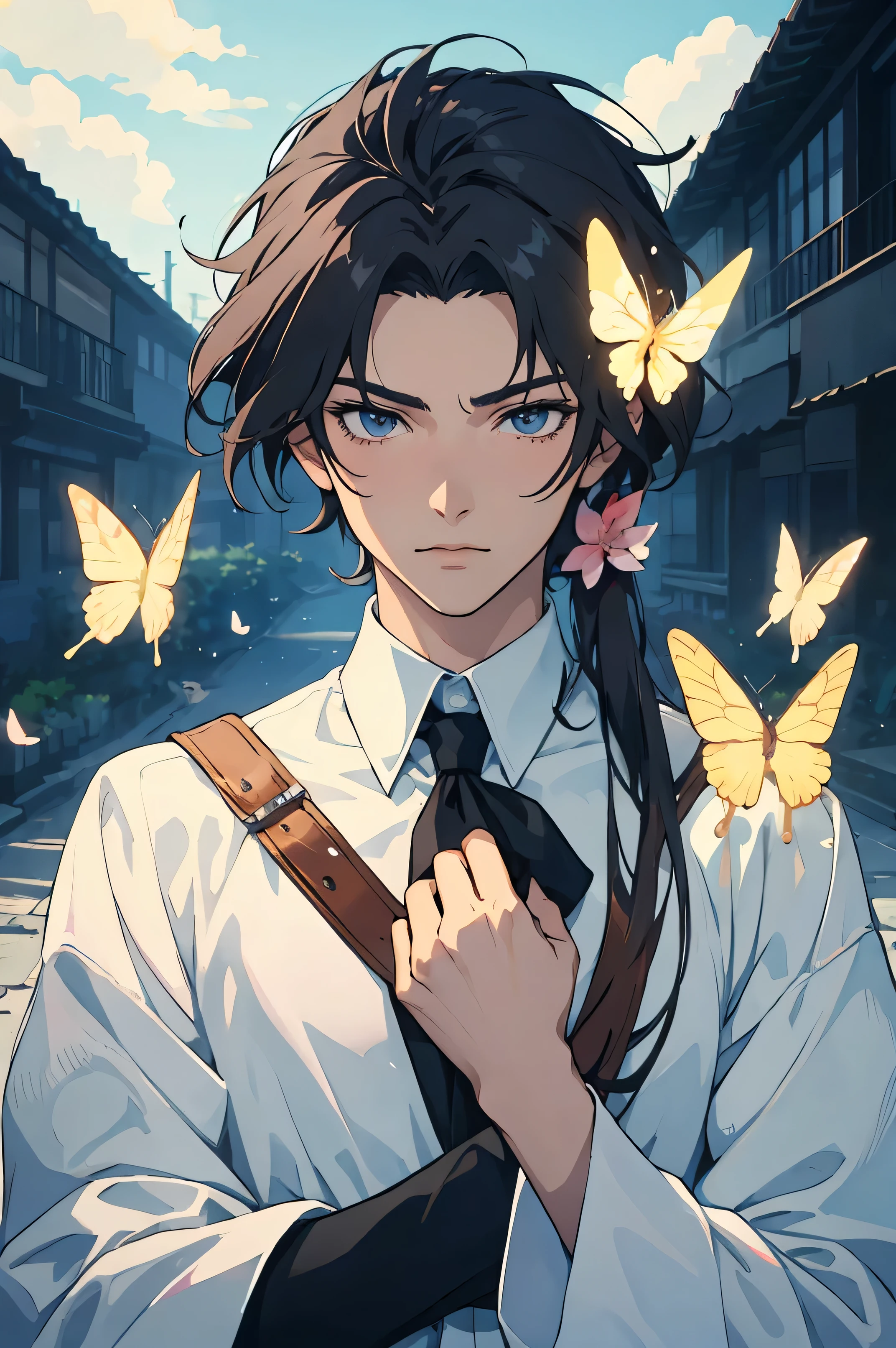 Masterpiece, best quality, Catching butterflies🦋, handsome anime