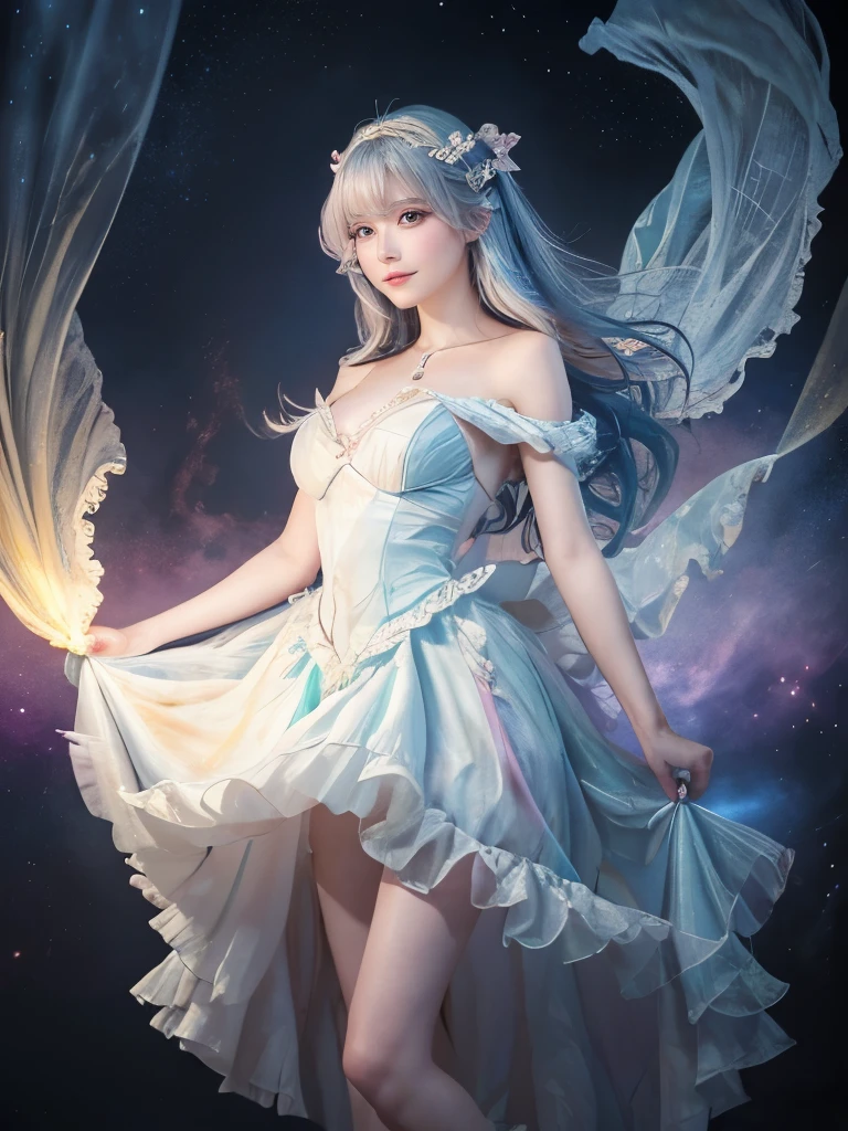 Perfectly structured, (watercolor), Digital Illustration, Masterpiece, Anime Style, Mysterious Princess of Darkness, Very detailed, Volumetric lighting, Cute pastel colors, Dynamic configuration, Highest Resolution:1.2, Crisp, clear images, (delicate, Majestic:1.2), highest quality, Rising into the darkness, Professional Lighting, movie, Beautiful beyond words,