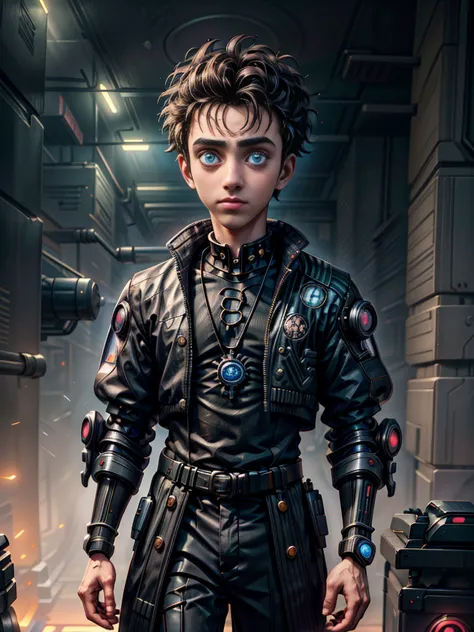 Absurd masterpiece HDR high quality image of a portrait of ((a young student boy, 21 years old, handsome)), ((Tim Burton Cyberpu...