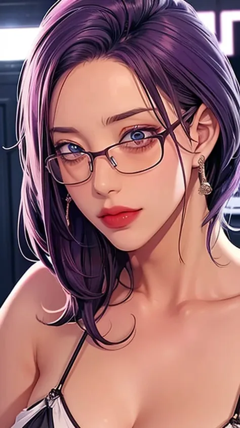 （（（Perfect number，number， （（（JMT,Glasses,Purple Hair,short hair,Purple Eyes,）））型number:1.7））），((masterpiece)),high resolution, (...