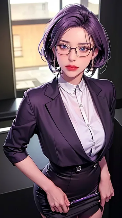 （（（Perfect number，number，Set， Grey shirt，Hip skirt（（（JMT,Glasses,Purple Hair,short hair,Purple Eyes,Michondev，Purple Eyes，Purple...