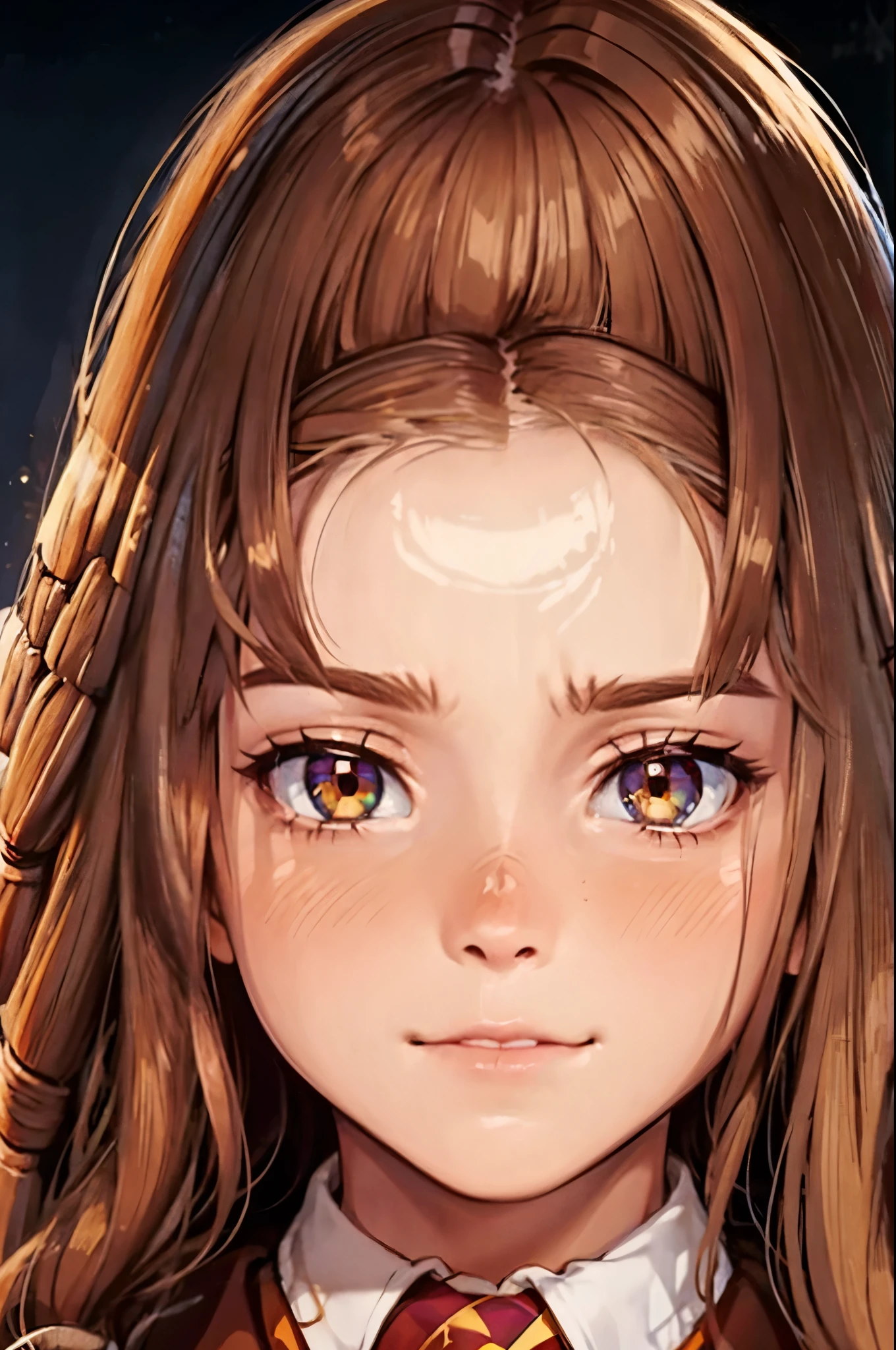 (Tabletop:1.1), (High resolution:1.2), (shape:1.05), (Ultra-detailed 8K art:1.05), (Beautiful and beautiful eyes), Perfect Face, Bright Eyes, Glowing Skin, Brown Hair, long hair, Hermione Granger