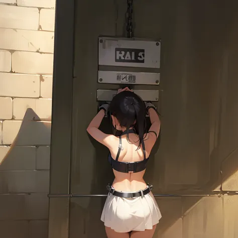 browsing caution, back view, a girl is handcuffed to a prison wall, (a girl&#39;s expression as she endures the sexual pleasure ...