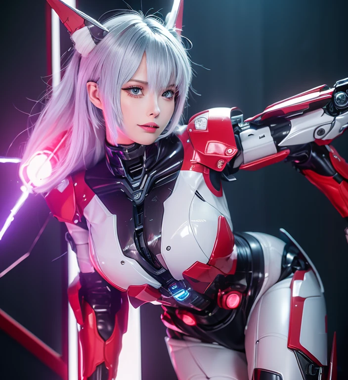 Textured skin, Super Detail, high details, High quality, Best Quality, hight resolution, 1080p, hard disk, Beautiful,(Elita One),beautiful cyborg woman,Mecha Cyborg Girl,Battle Mode,Girl with a Mecha Body,She wears a futuristic Transformers mech,Fulll body Shot,A powerful cyborg woman, sleek and futuristic, with advanced mechanical augmentations that enhance her strength and capabilities.