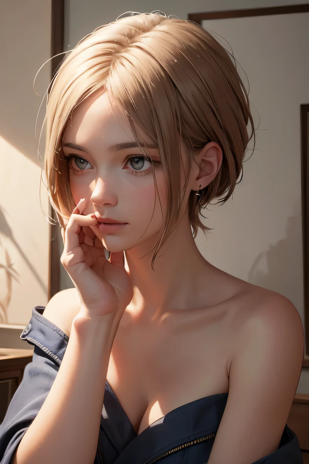 (highest quality,4K,8k,High resolution,masterpiece:1.2),Super detailed,Realistic,1 female,Beautiful Hands,Portraiture,Portraiture Home,Skin Texture,Fine Lines,Delicate fingers,An elegant gesture,Warm lighting,Vibrant colors,Subtle shading,Soft Shadows,A sophisticated look,Impressionist style, Pause,Subtle tone,Exquisite detail,Artfully painted nails,Graceful hand movements,Beautiful brushwork,Glowing Skin,A gentle touch,Expressive hands,Artistic lighting,sublime work of art,creative works,Vivid depiction,Craftsmanship with attention to detail,Rich color palette,emotional expression,Perfect balance,stunning hand Pause,Artistic interpretation,Realistic texture,Dreamy atmosphere,Striking realism