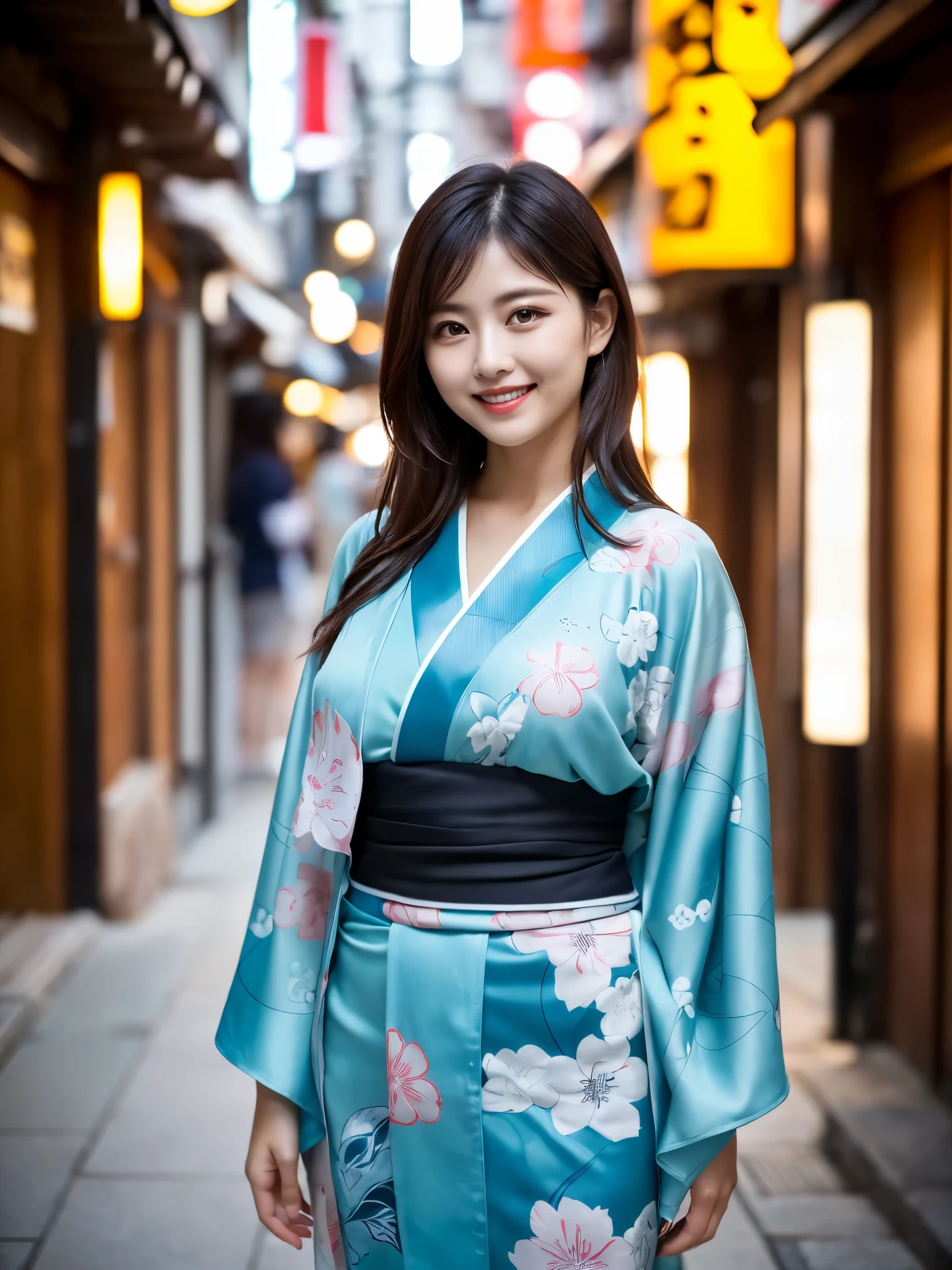 (((masterpiece))), (((highest quality: 1.4))), ((Very detailed: 1.4)) ,One Woman、Very detailed目と顔, Beautiful and detailed, ((arafed asian woman in a blue kimono posing for a picture, in kimono, classy yukata, wearing royal kimono, pale and coloured kimono, in a kimono, Elegant Japan Woman, wearing kimono, wearing a haori, wearing a kimono, Traditional Japanese, yukata, takada akemi, japanese kimono, kimono, Japanese Goddess, [32k High Definition]^10, shikamimi, Large file size, High resolution, Very detailed, highest quality, [masterpiece:1.6], Consciousness upward, Very detailed, In detail, highest quality, 8k wallpaper, Cinema Lighting, Cute droopy eyes、Beautiful large eyepiece)), highest quality, One Mature Woman, eye shadow, Portraiture, ((Full Body Shot:1.3))、(A very loving smile:1.2)、Natural Skin Shader, Volumetric, Warm shades beneath her skin, 