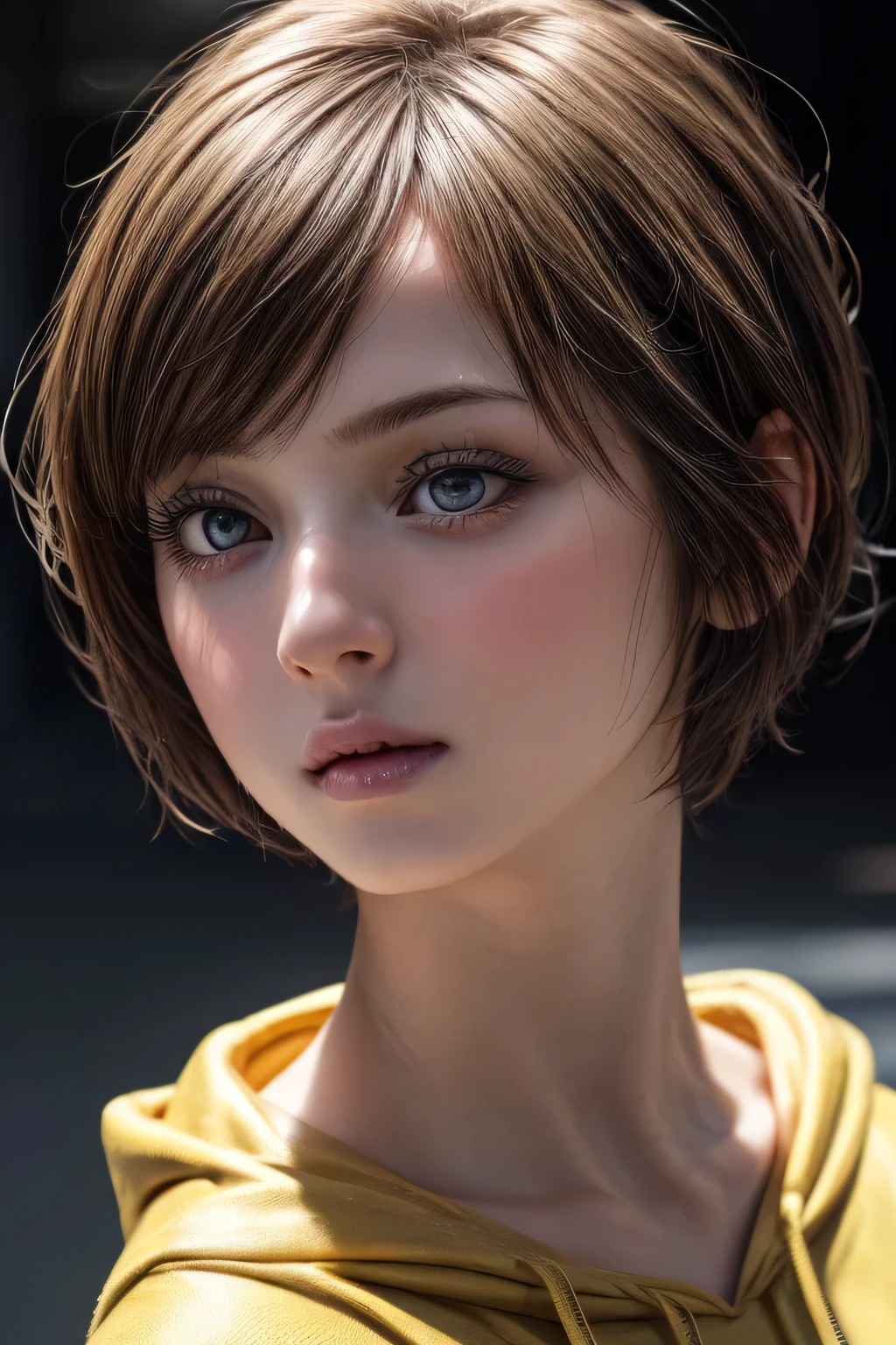 (NSFW:-1.5), (masterpiece:1.3), (8k, photorealistic, RAW photo, best quality: 1.4), 
cinematic lighting, 
(1girl), beautiful face, (realistic face), 
beautiful hairstyle, (short hair :1.5),
realistic eyes, beautiful detailed eyes, 
(realistic skin), beautiful skin, 
(hoodie without a hood), 
absurdres, attractive, 
ultra high res, ultra realistic, highly detailed, 
golden ratio, 