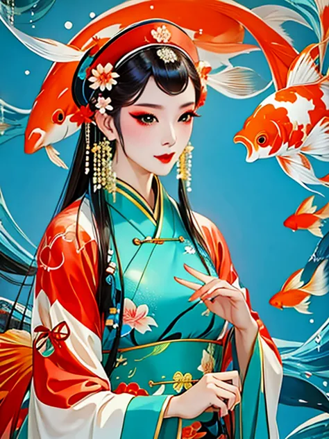 mermaid，koi，黑色的大koi