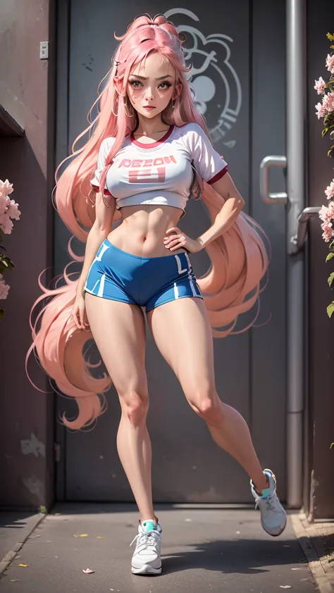 ,,cherry blossoms,beautiful,blue buruma, gym shirts, white t-shirts, gym uniform,best quality,full body,cute face,detailed skin,...