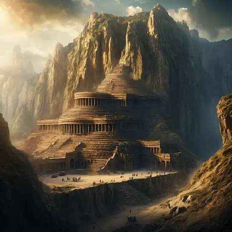 there is a large building that is built into the side of a mountain, intricate matte painting, matte painting of human mind, dig...