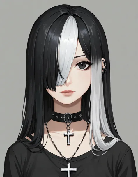 (masterpiece, high detail, high quality, best quality, detailed), Goth girl, 1girl,solo,long hair,looking at viewer,simple backg...