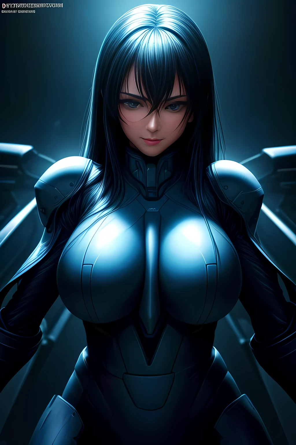 (High quality, High resolution, Fine details), Realistic, fighter jet pilot in Tight Combat Suit, Sparkling eyes, (Detailed eyes), Smile, Sweat, Oily skin, (Covered gigantic breasts), Hyperrealistic, Cinematic lighting, Dramatic pose, Intricate details, Highly detailed, Photorealistic, Digital art, Concept art, Mecha, Science fiction, Futuristic, Glowing effects