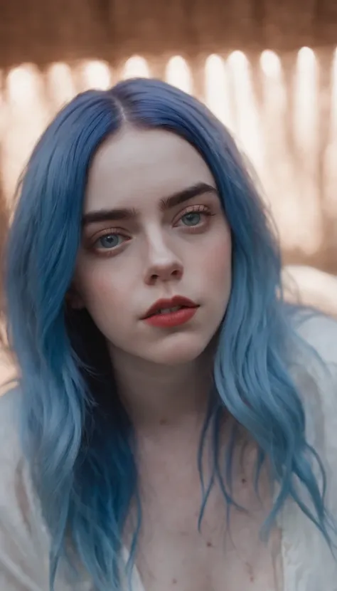 Billie Eilish, Realistic, photography, real, naked, naked, blue hair -  SeaArt AI