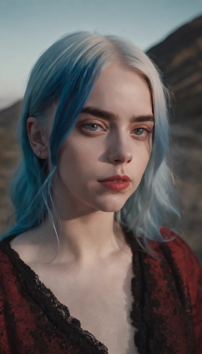 Billie Eilish, Realistic, photography, real, naked, naked, blue hair -  SeaArt AI