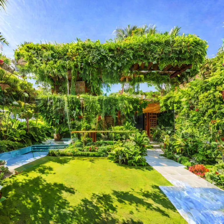 (masterpiece, best quality:1.2),kthouse landscape5 - tropical, tropical landscape, 1 garden